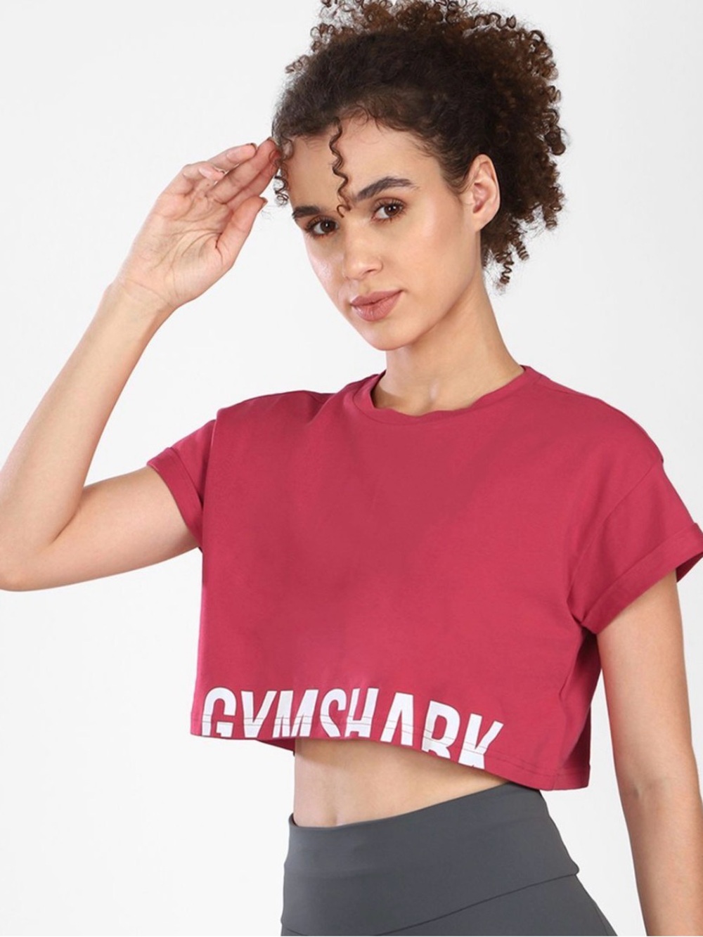 Gymshark Bright Pink Cropped Tee with White Logo